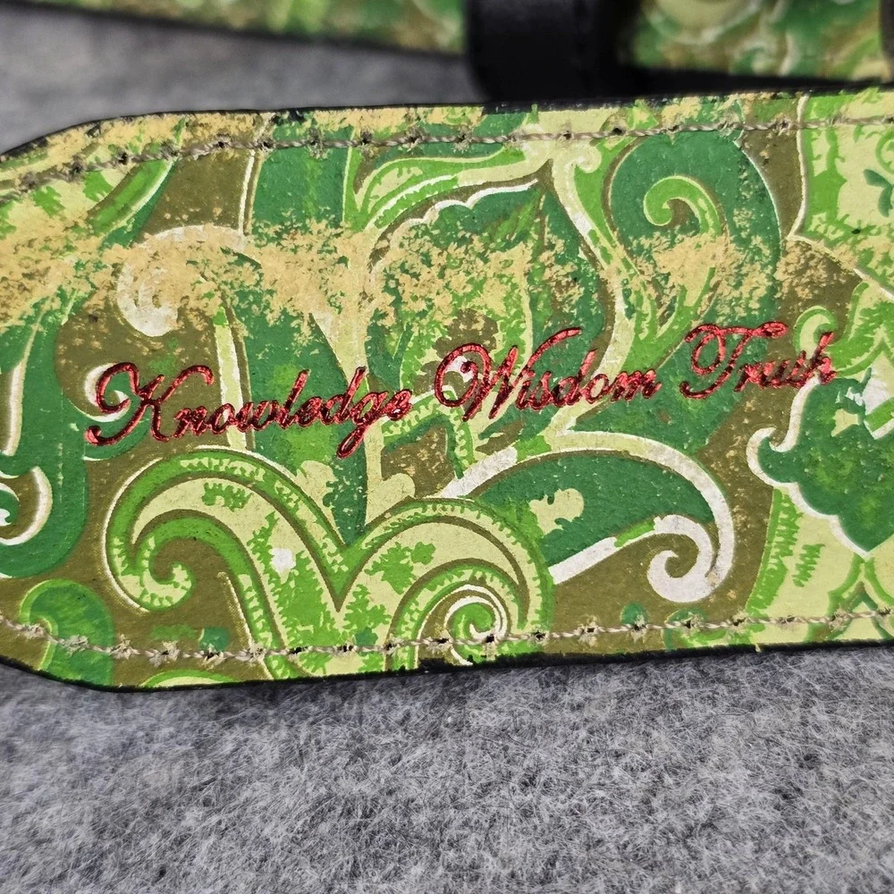 Robert Graham Belt Mens Black Leather Green Paisley Lining Silver Buckle 43